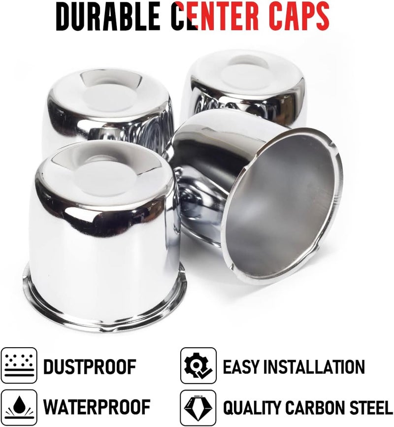 RTRHINOTUNING 4.25" Hub 3.72" H Push Through Center Caps Chrome for Trailers Trucks Wheel Rims 4 Pack - Image 4